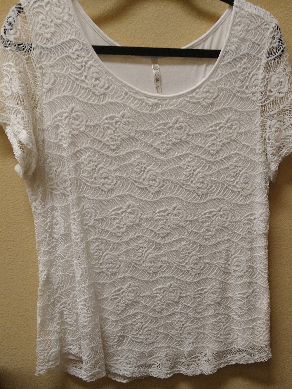 Leo & Nicole Ivory Lace Short Sleeve Scoop Neck Top